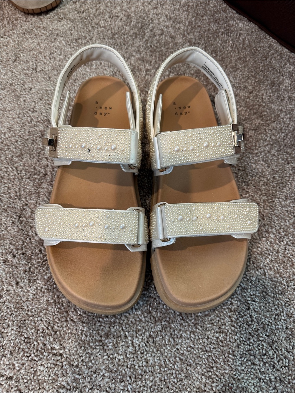 a new day Ivory Pearl-Embellished Strappy Platform Sandals